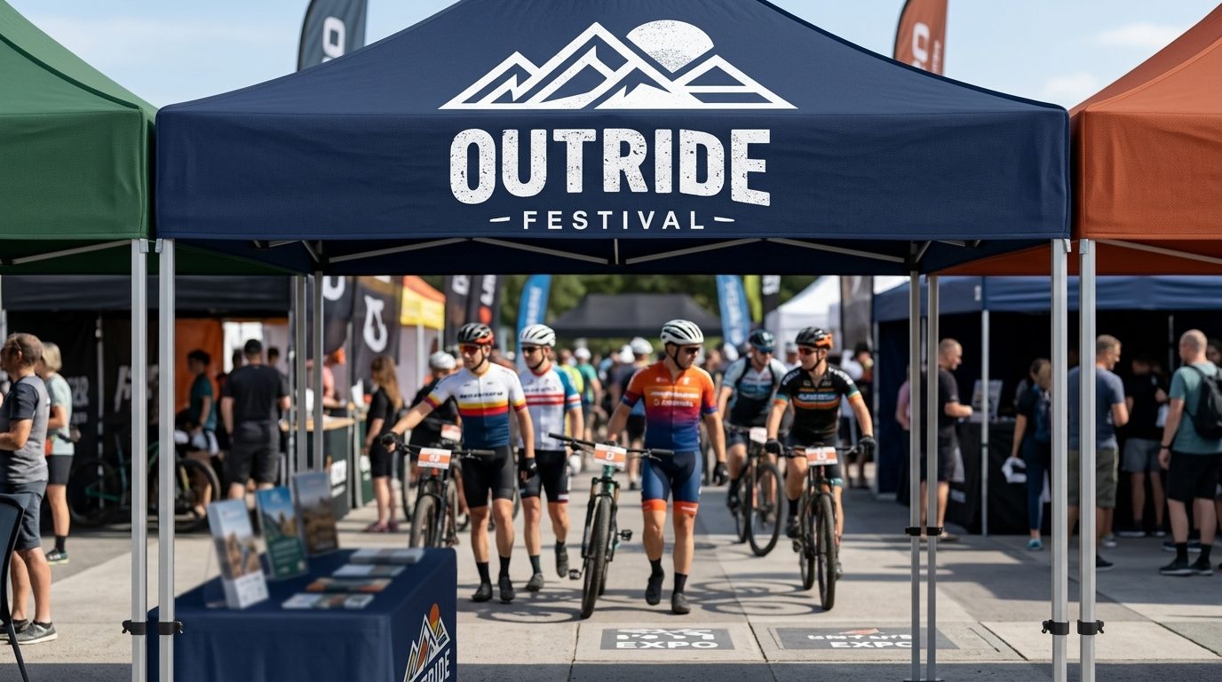 OutRide Festival exhibitor gazebos and expo crowd